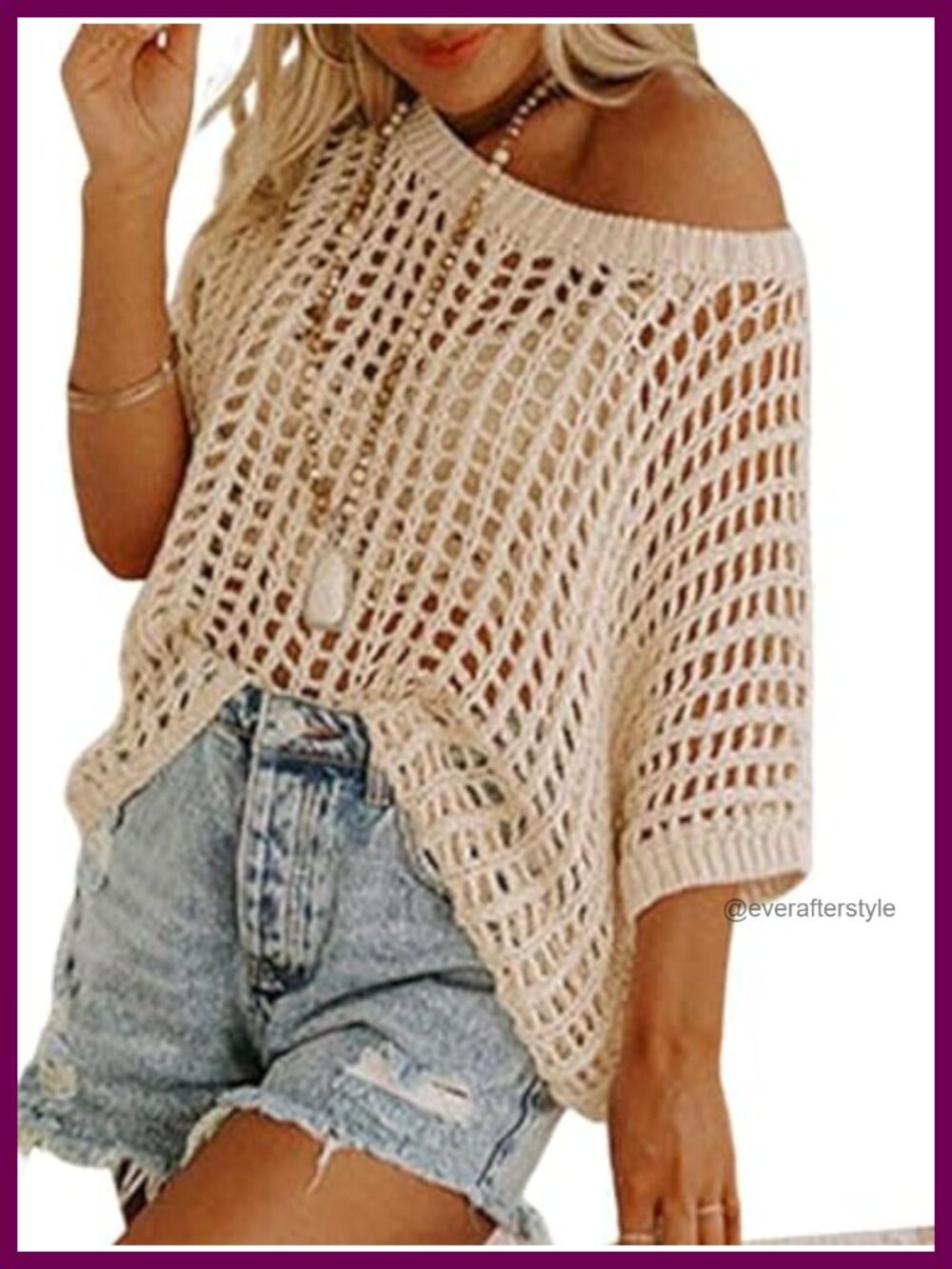 Women's Crochet Hollow Out Short Sleeve Sweater Pullover Beach Coverup Knit Top